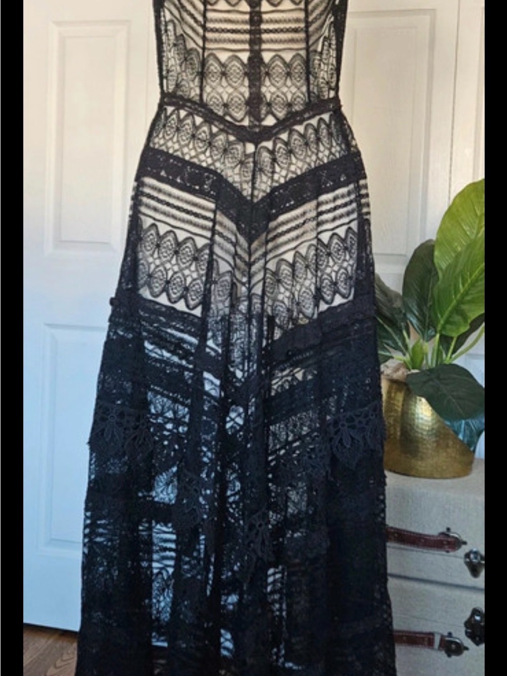 Free People Mitered Meadows Black Lace Maxi Dress - Picture 4 of 15